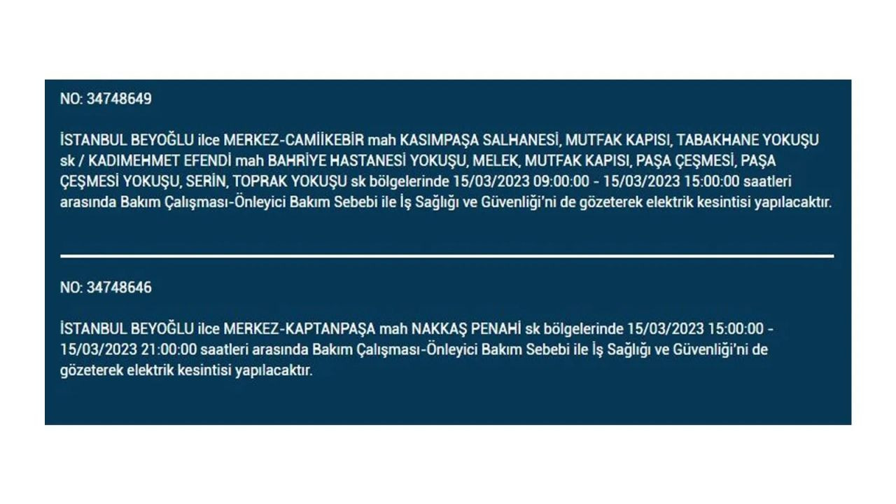 İstanbul'da elektriğin kesileceği ilçeler belli oldu! 15 Mart İstanbul elektrik kesintisi - Sayfa 24