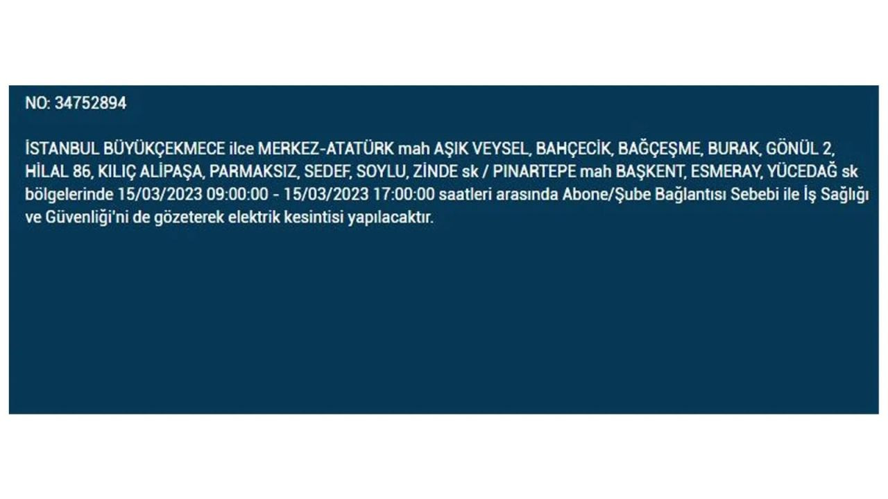 İstanbul'da elektriğin kesileceği ilçeler belli oldu! 15 Mart İstanbul elektrik kesintisi - Sayfa 23