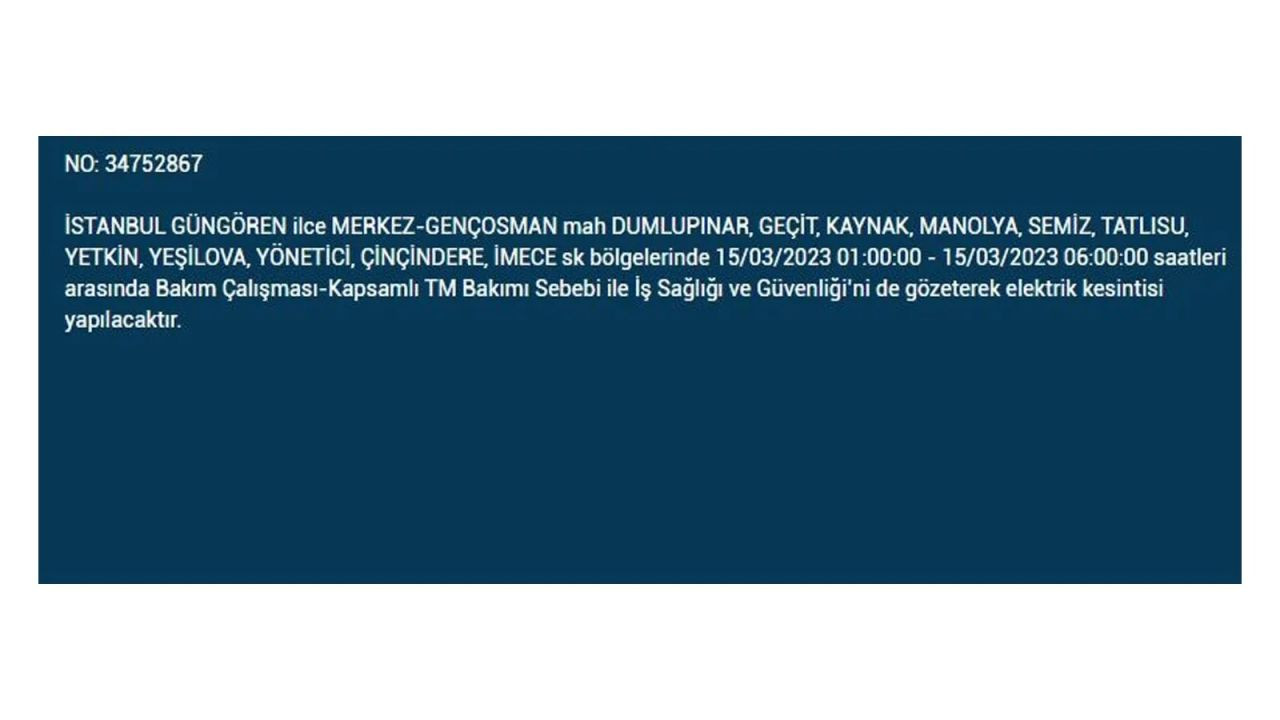 İstanbul'da elektriğin kesileceği ilçeler belli oldu! 15 Mart İstanbul elektrik kesintisi - Sayfa 15
