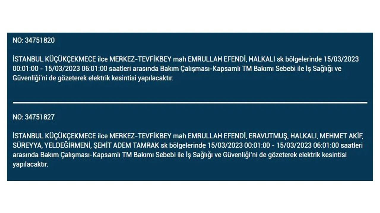 İstanbul'da elektriğin kesileceği ilçeler belli oldu! 15 Mart İstanbul elektrik kesintisi - Sayfa 13