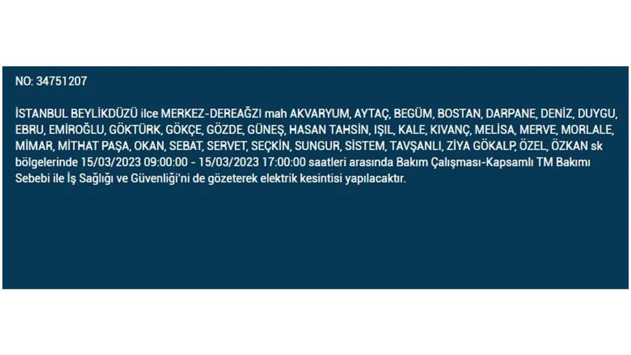 İstanbul'da elektriğin kesileceği ilçeler belli oldu! 15 Mart İstanbul elektrik kesintisi - Sayfa 27
