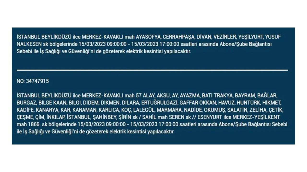 İstanbul'da elektriğin kesileceği ilçeler belli oldu! 15 Mart İstanbul elektrik kesintisi - Sayfa 28