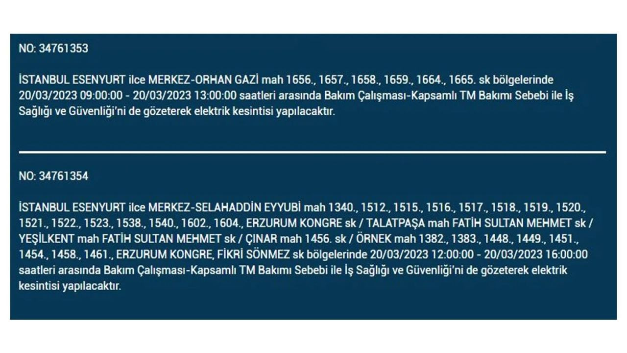 İstanbul'da elektriğin kesileceği ilçeler belli oldu! 20 Mart İstanbul elektrik kesintisi - Sayfa 19