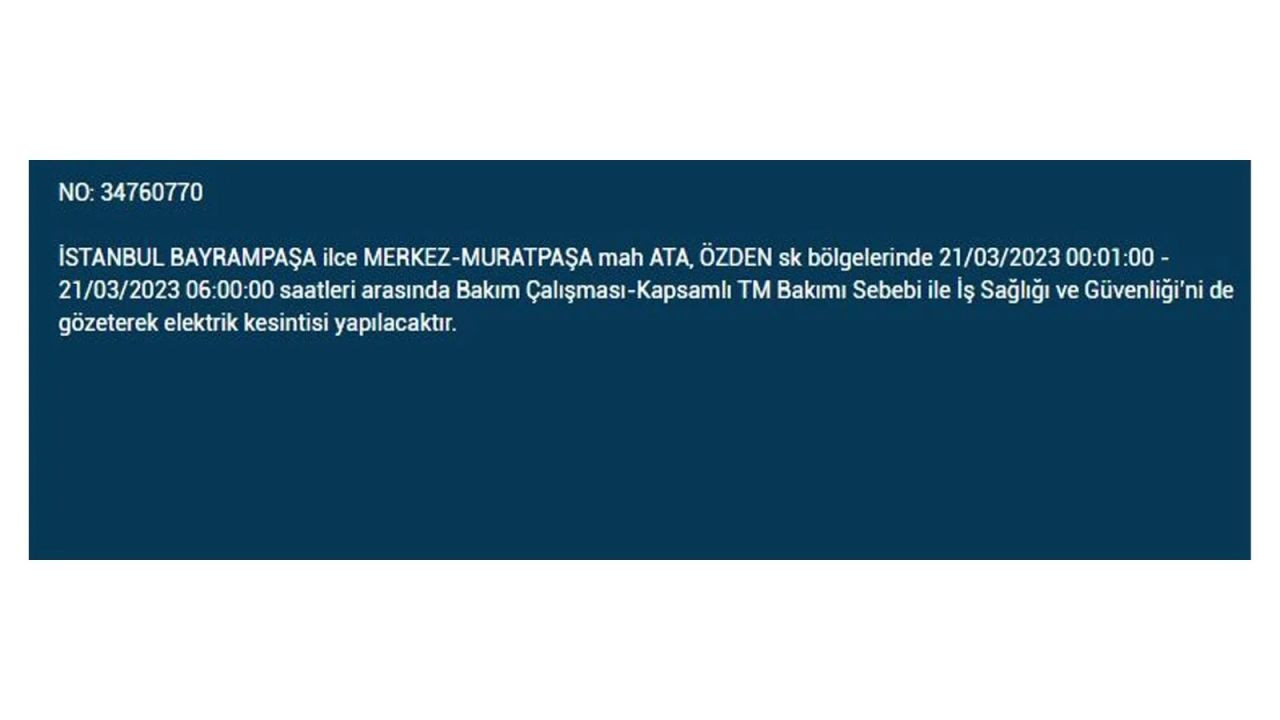 İstanbul'da elektriğin kesileceği ilçeler belli oldu! 21 Mart İstanbul elektrik kesintisi - Sayfa 13