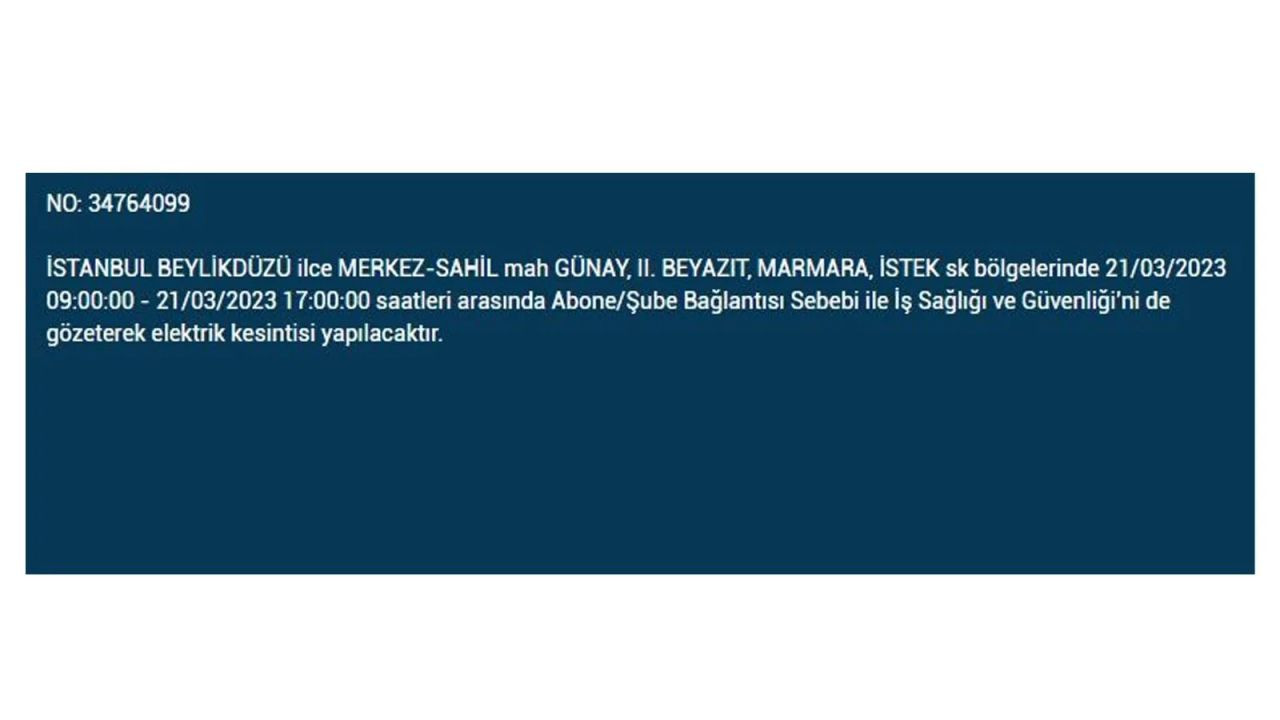 İstanbul'da elektriğin kesileceği ilçeler belli oldu! 21 Mart İstanbul elektrik kesintisi - Sayfa 10