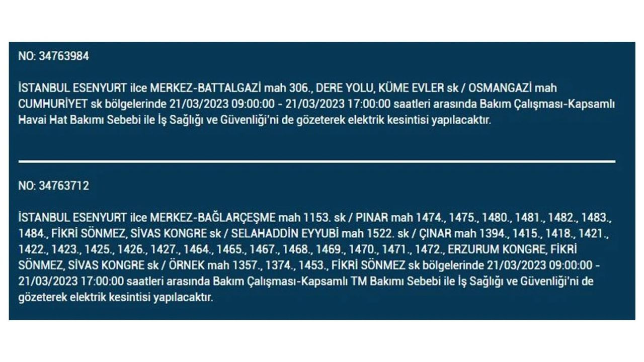 İstanbul'da elektriğin kesileceği ilçeler belli oldu! 21 Mart İstanbul elektrik kesintisi - Sayfa 5