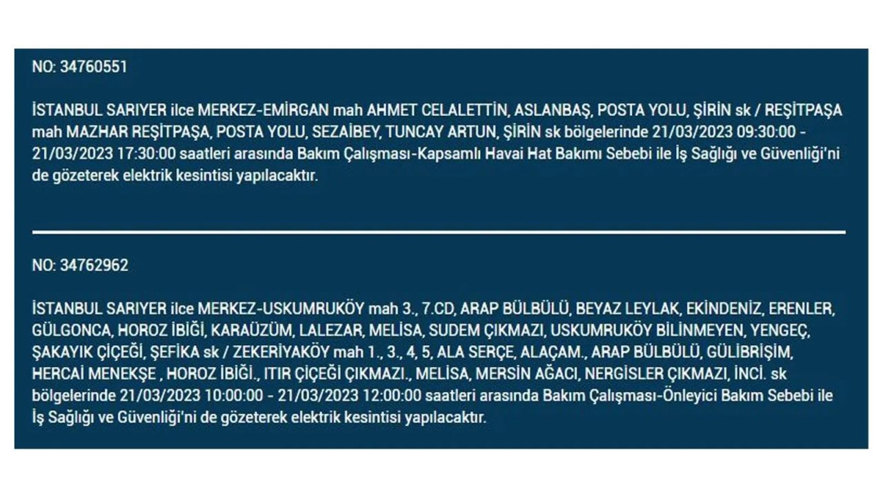 İstanbul'da elektriğin kesileceği ilçeler belli oldu! 21 Mart İstanbul elektrik kesintisi - Sayfa 28