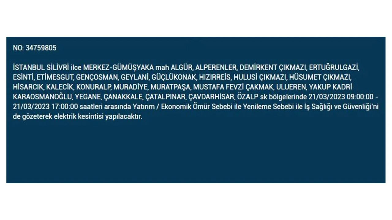 İstanbul'da elektriğin kesileceği ilçeler belli oldu! 21 Mart İstanbul elektrik kesintisi - Sayfa 26