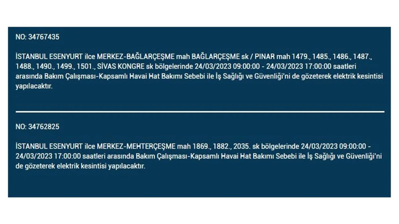 İstanbul'da elektriğin kesileceği ilçeler belli oldu! 24 Mart İstanbul elektrik kesintisi - Sayfa 17