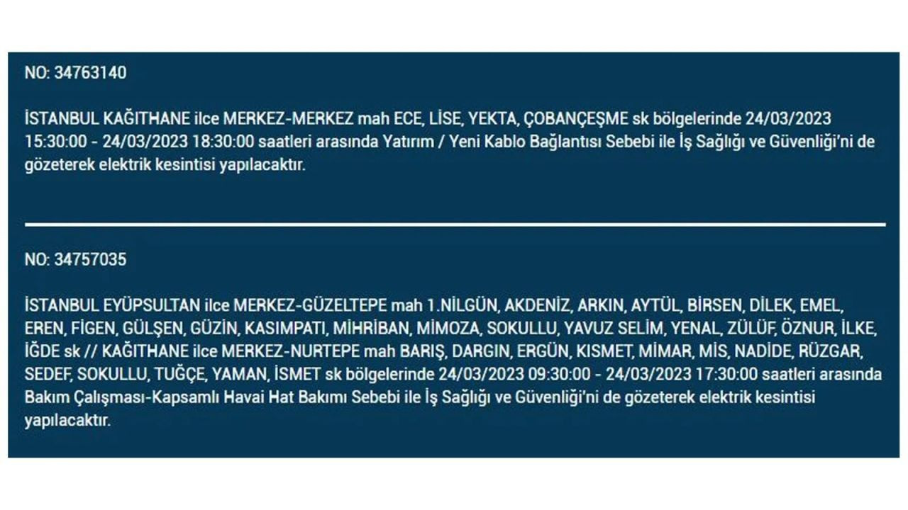 İstanbul'da elektriğin kesileceği ilçeler belli oldu! 24 Mart İstanbul elektrik kesintisi - Sayfa 8
