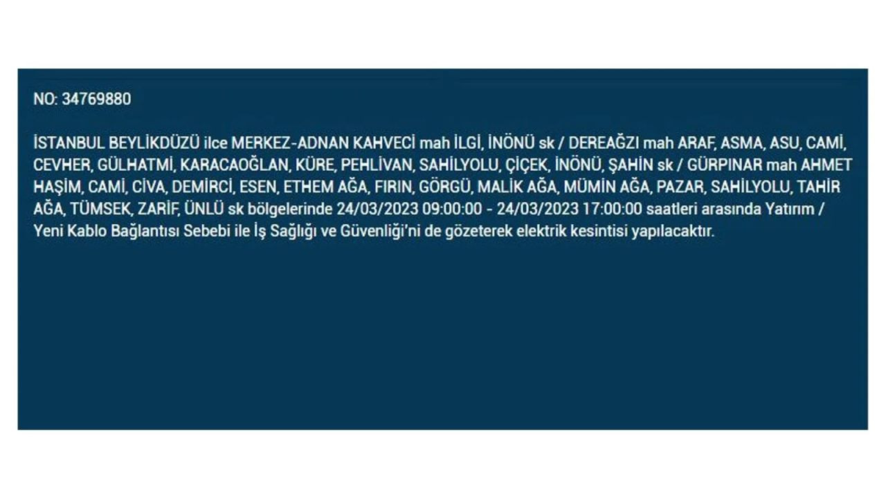 İstanbul'da elektriğin kesileceği ilçeler belli oldu! 24 Mart İstanbul elektrik kesintisi - Sayfa 23