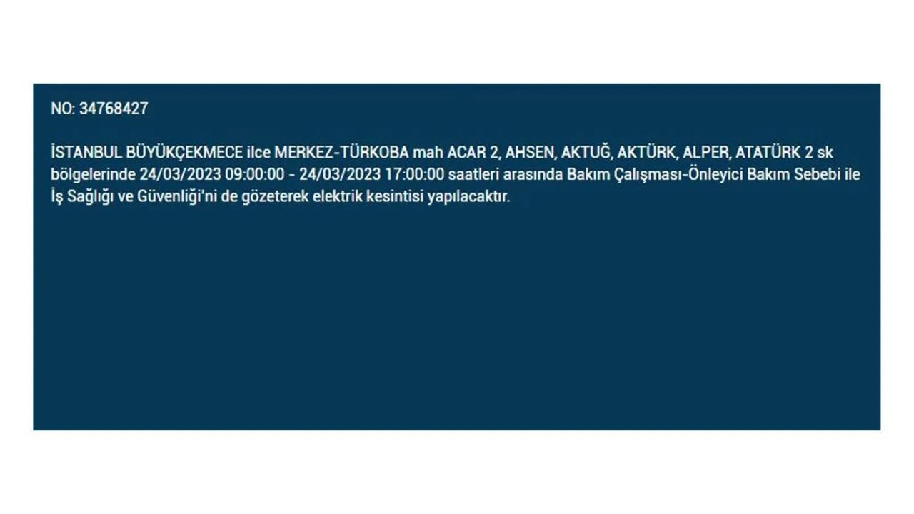 İstanbul'da elektriğin kesileceği ilçeler belli oldu! 24 Mart İstanbul elektrik kesintisi - Sayfa 21