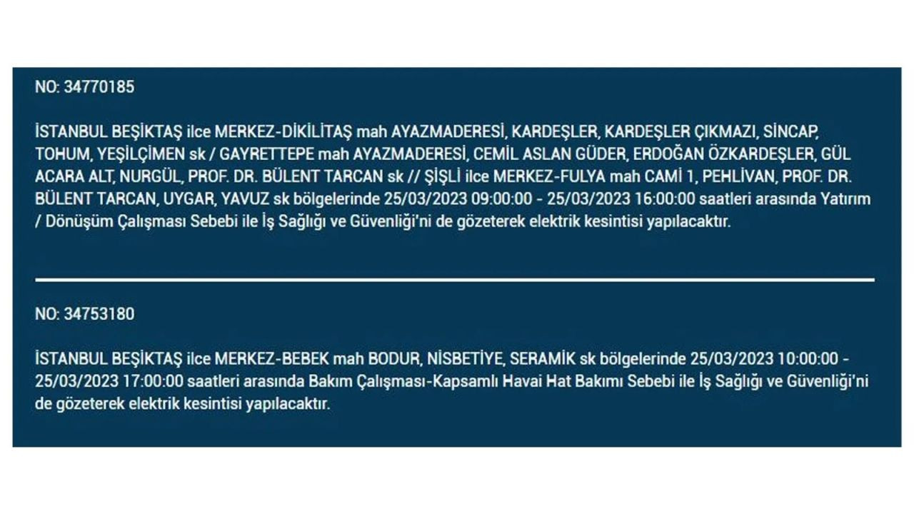 İstanbul'da elektriğin kesileceği ilçeler belli oldu! 25 Mart İstanbul elektrik kesintisi - Sayfa 22