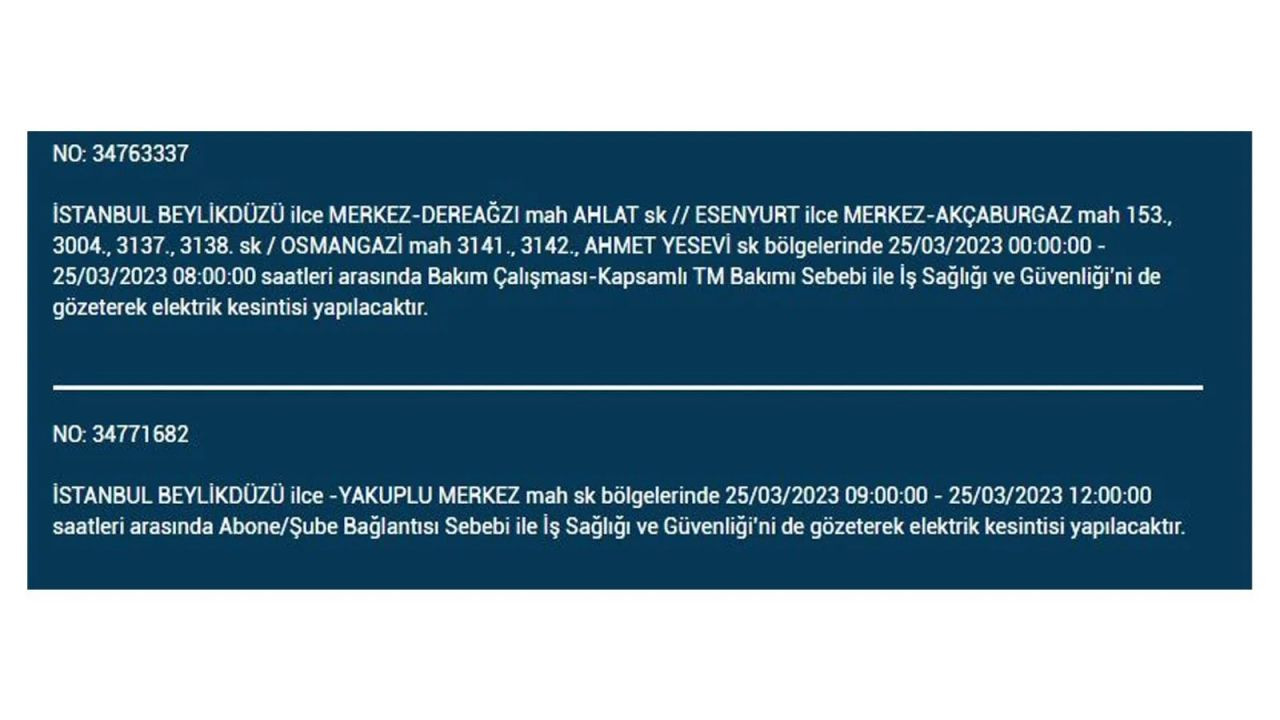İstanbul'da elektriğin kesileceği ilçeler belli oldu! 25 Mart İstanbul elektrik kesintisi - Sayfa 20