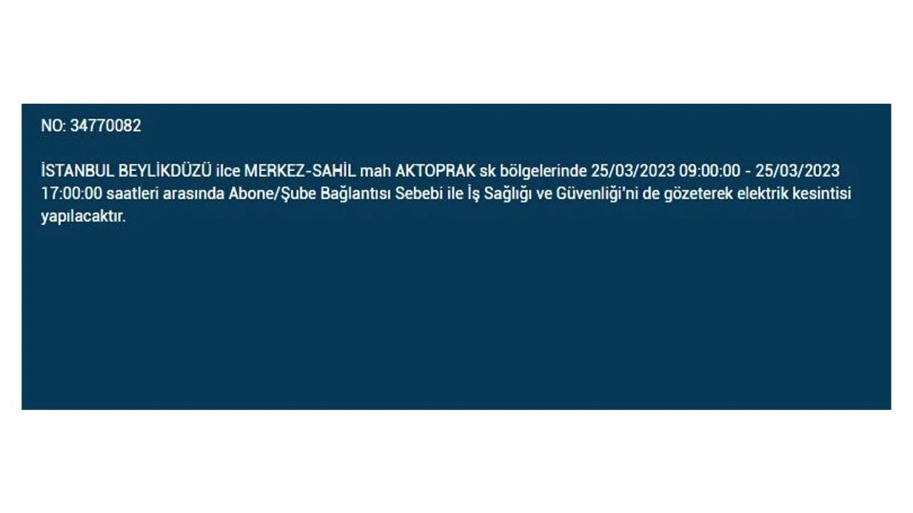 İstanbul'da elektriğin kesileceği ilçeler belli oldu! 25 Mart İstanbul elektrik kesintisi - Sayfa 19