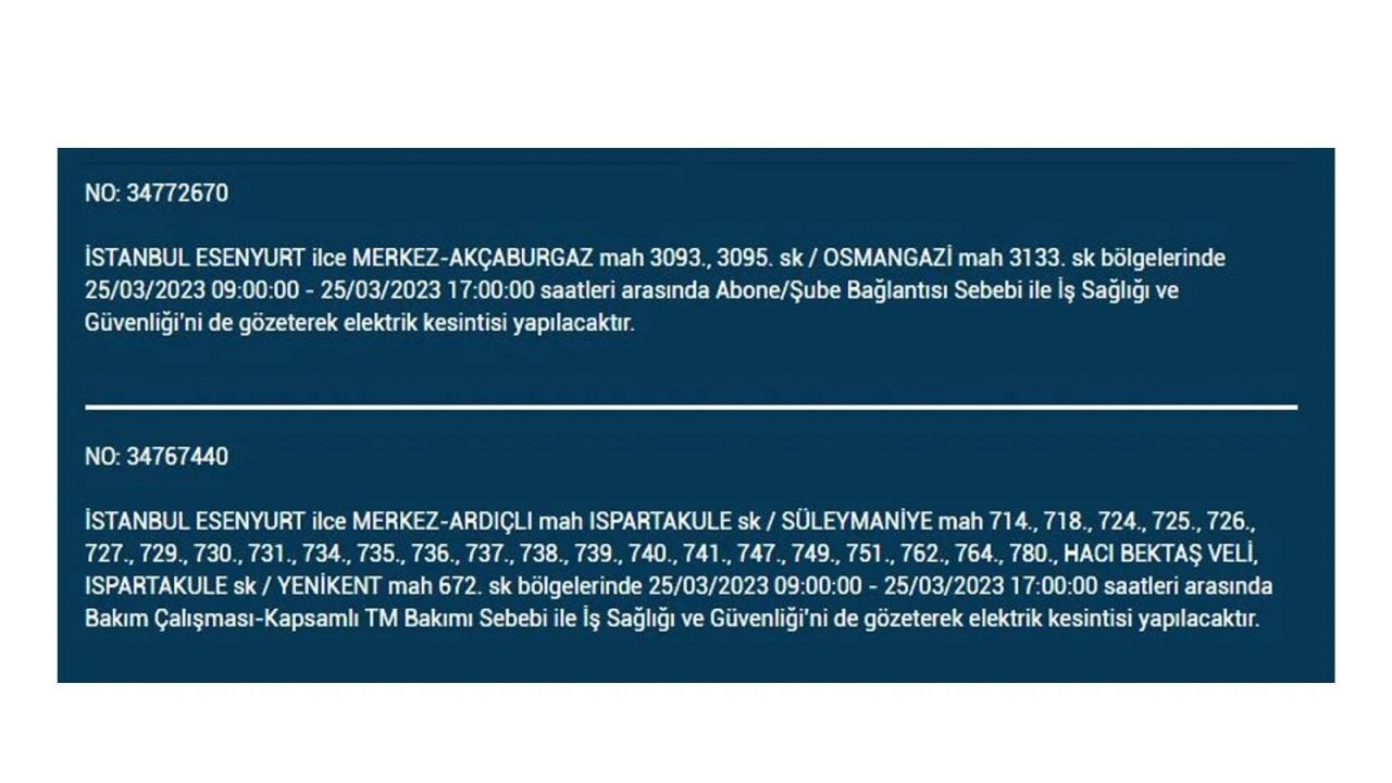 İstanbul'da elektriğin kesileceği ilçeler belli oldu! 25 Mart İstanbul elektrik kesintisi - Sayfa 17
