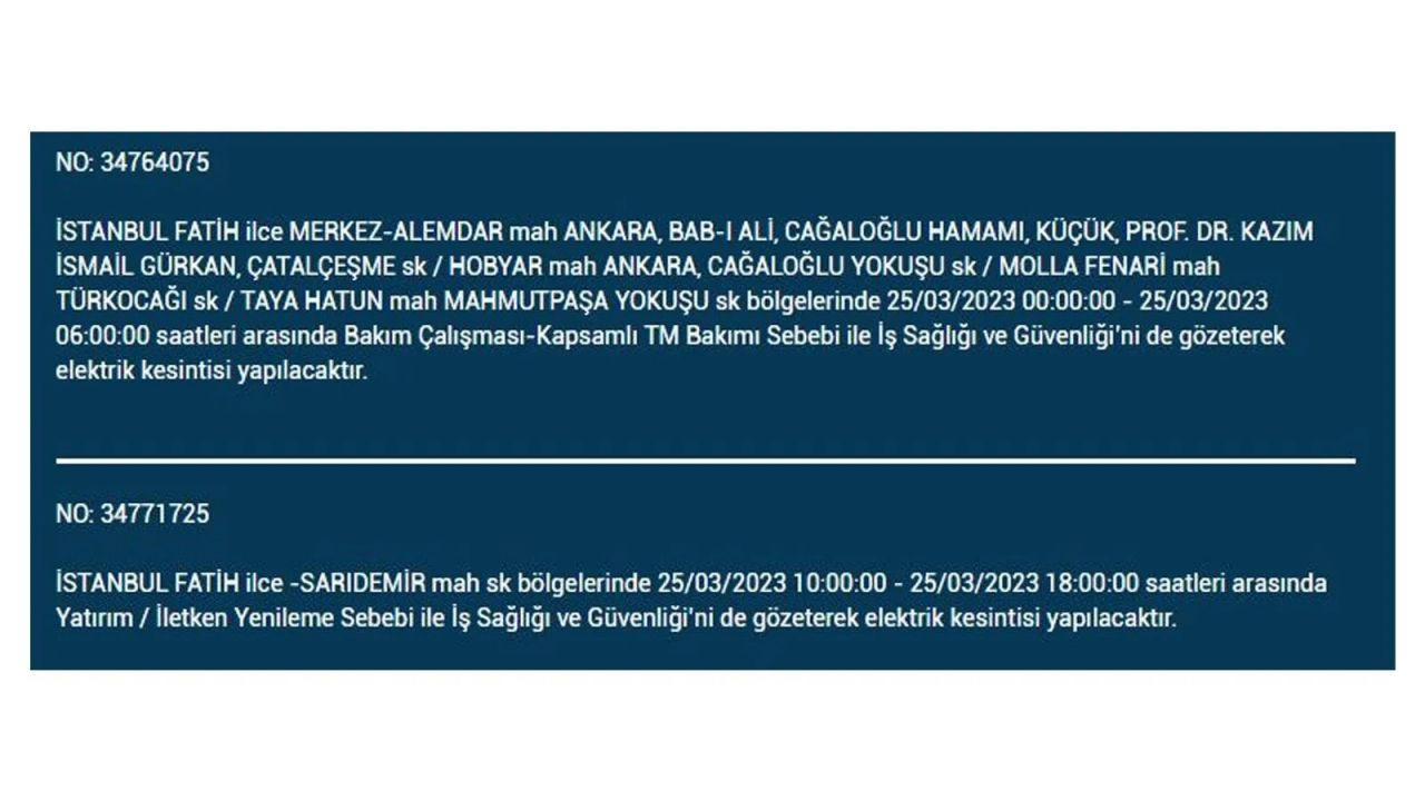 İstanbul'da elektriğin kesileceği ilçeler belli oldu! 25 Mart İstanbul elektrik kesintisi - Sayfa 14
