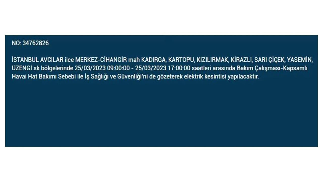 İstanbul'da elektriğin kesileceği ilçeler belli oldu! 25 Mart İstanbul elektrik kesintisi - Sayfa 30