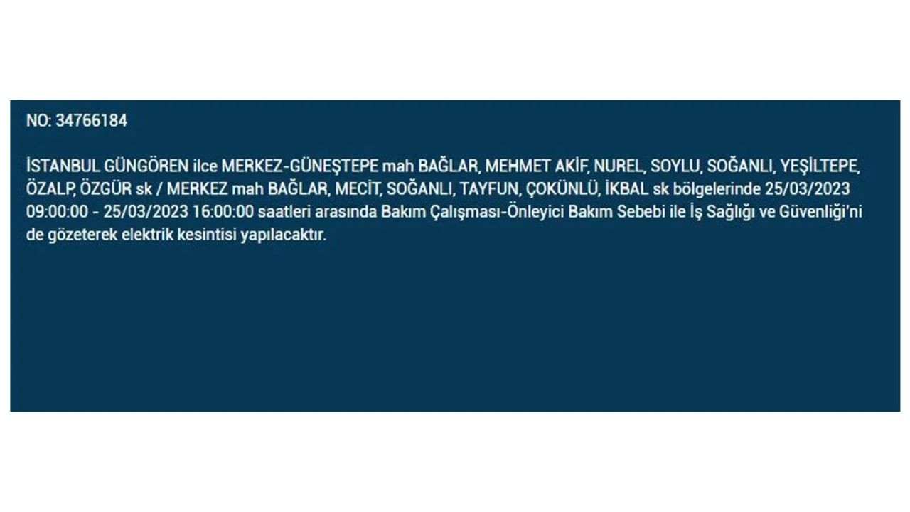 İstanbul'da elektriğin kesileceği ilçeler belli oldu! 25 Mart İstanbul elektrik kesintisi - Sayfa 11