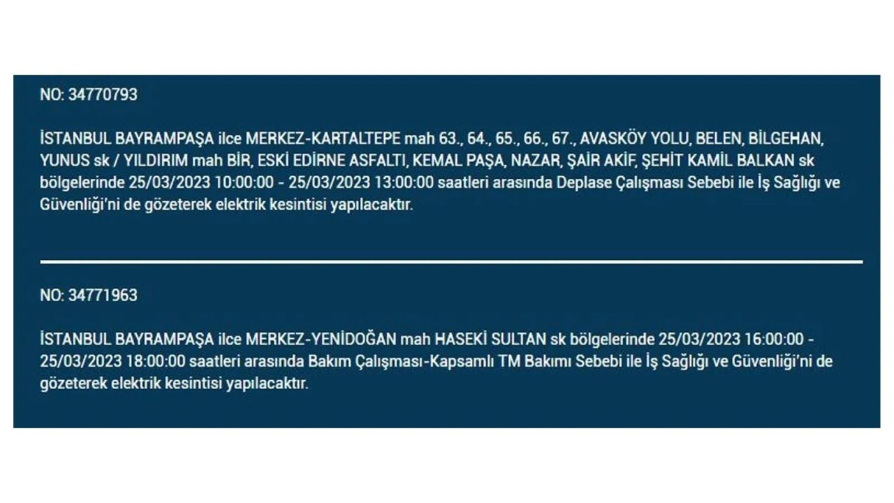 İstanbul'da elektriğin kesileceği ilçeler belli oldu! 25 Mart İstanbul elektrik kesintisi - Sayfa 23