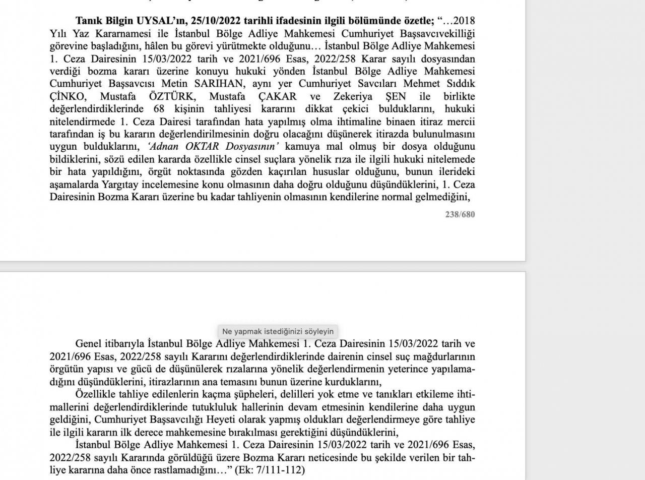 O rapor ortaya çıktı! Adnan Oktar ve örgütünü aklayan hakim ve savcılar bakın neler yapmış... - Sayfa 50