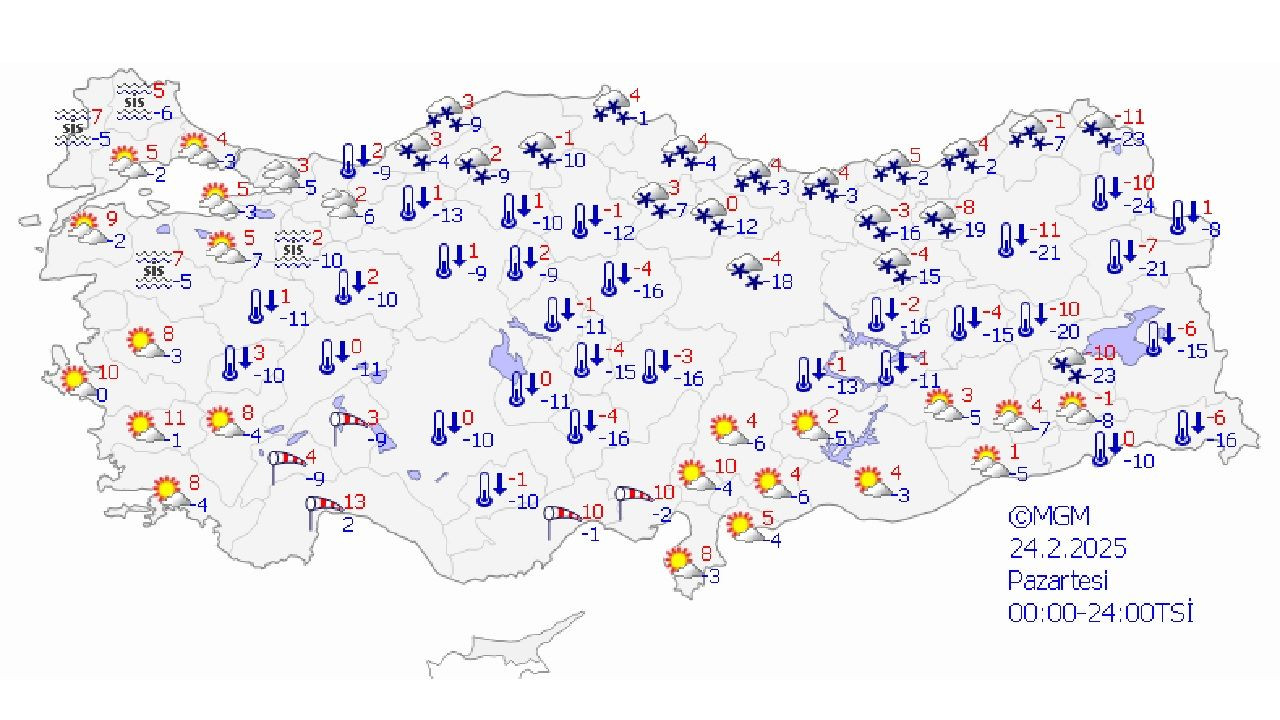 24 Şubat 2025 Türkiye geneli hava durumu raporu geldi! Kar ve yağış devam ediyor mu? - Sayfa 1