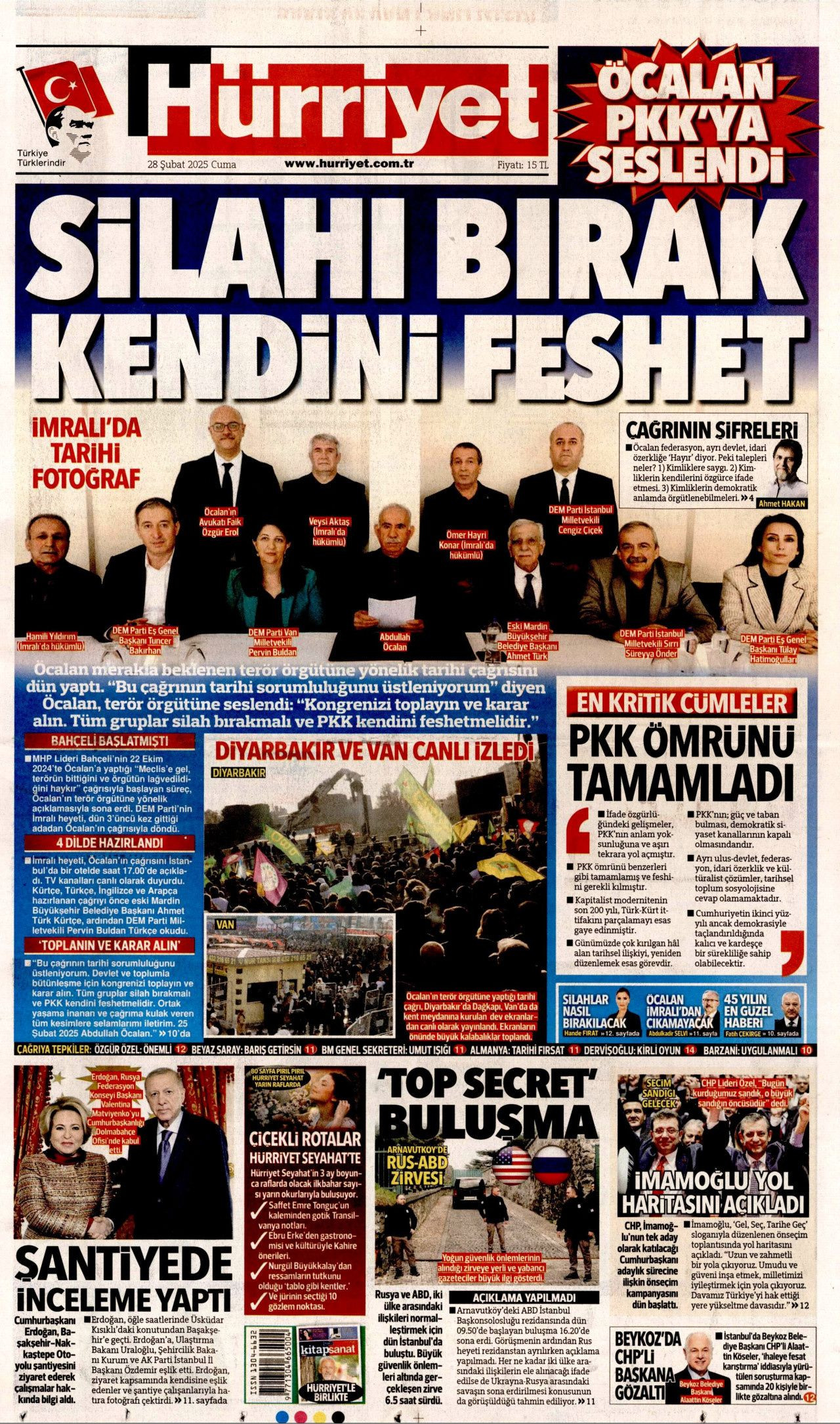 Terör örgütü elebaşı Abdullah Öcalan'ın tarihi çağrısı gazete manşetlerinde! Hangi gazete nasıl gördü? İşte bugünkü Hürriyet, Milliyet, Sabah, Takvim, Yenişafak, Cumhuriyet, Sözcü gazete manşetleri... - Sayfa 1