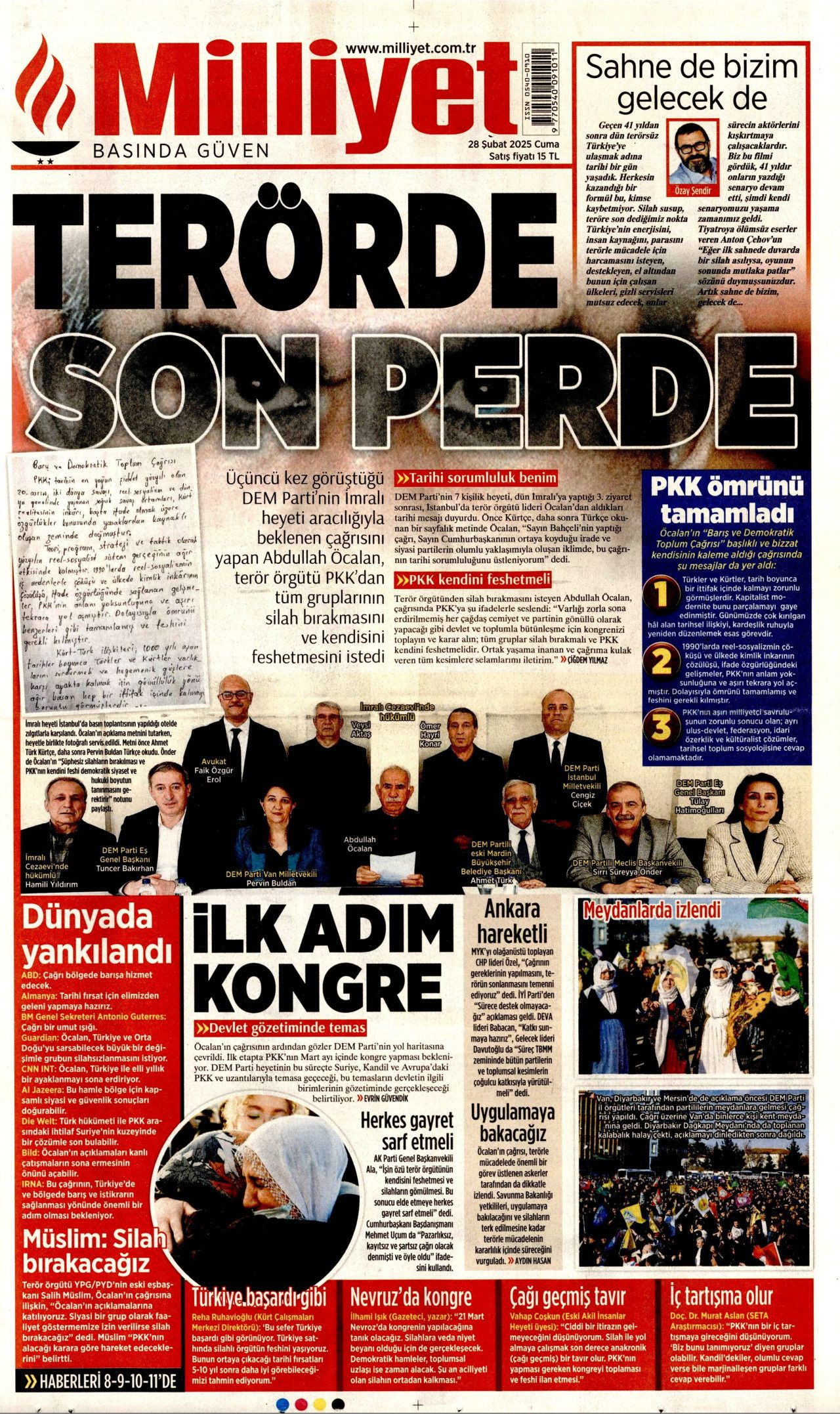 Terör örgütü elebaşı Abdullah Öcalan'ın tarihi çağrısı gazete manşetlerinde! Hangi gazete nasıl gördü? İşte bugünkü Hürriyet, Milliyet, Sabah, Takvim, Yenişafak, Cumhuriyet, Sözcü gazete manşetleri... - Sayfa 12