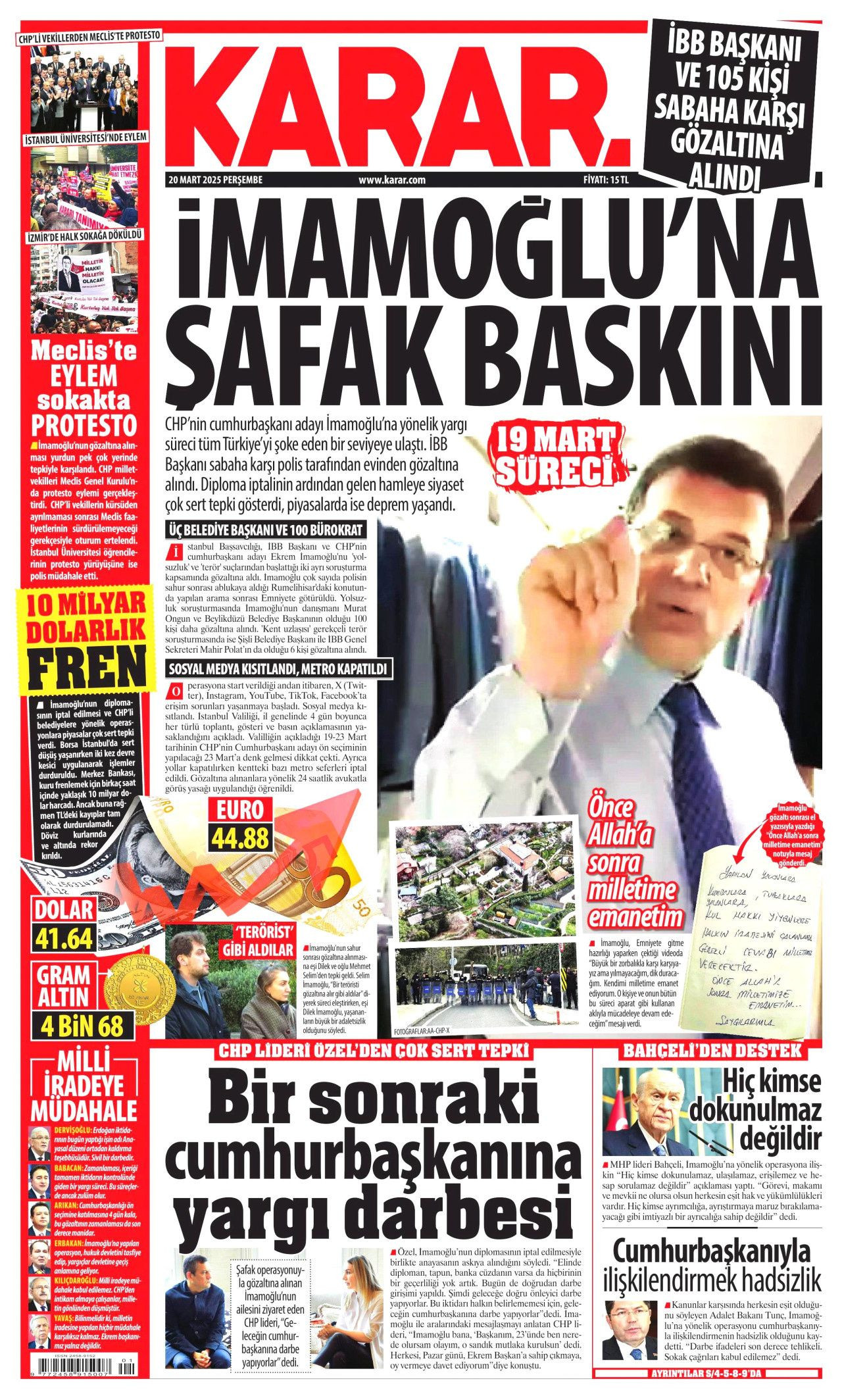 Ekrem İmamoğlu gözaltısı manşetlerde! Hangi gazete nasıl gördü? İşte 20 Mart Perşembe gazete manşetleri... - Sayfa 8