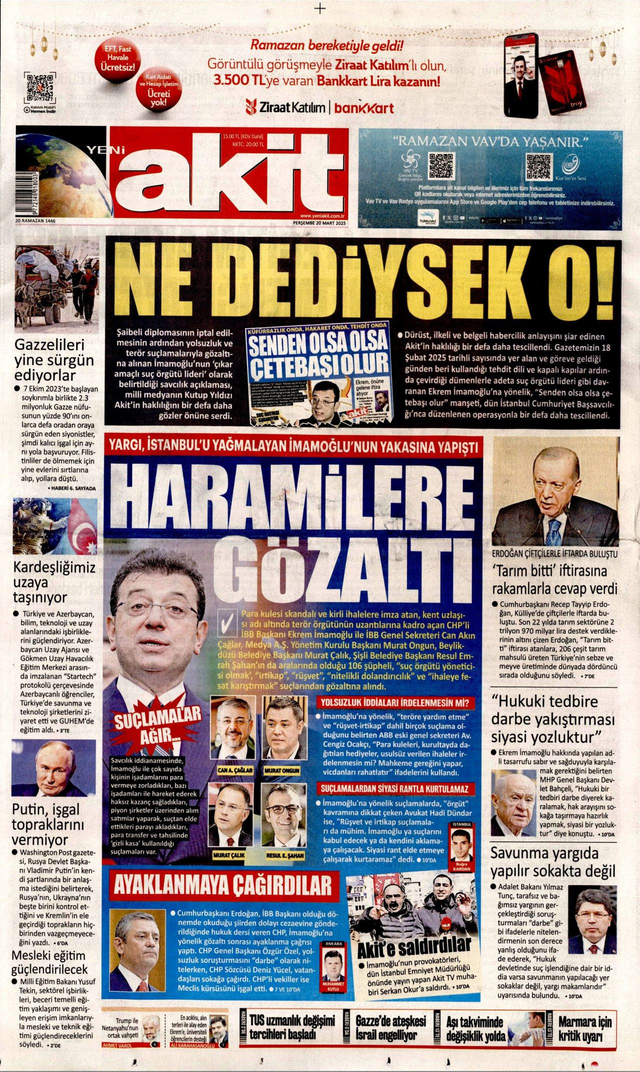 Ekrem İmamoğlu gözaltısı manşetlerde! Hangi gazete nasıl gördü? İşte 20 Mart Perşembe gazete manşetleri... - Sayfa 14