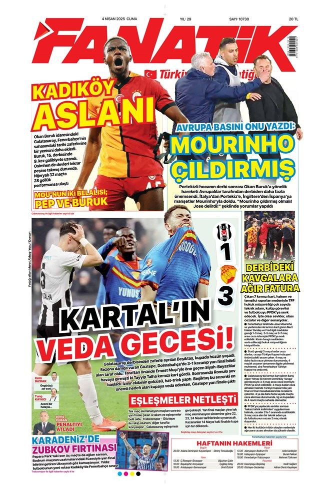 İşte günün spor manşetleri! Galatasaray'ın Fenerbahçe'yi elemesi gündemi belirledi - Sayfa 1