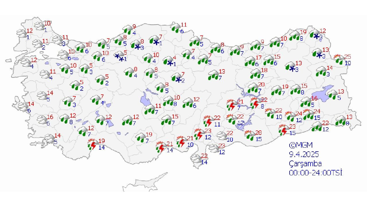 9 Nisan Çarşamba Türkiye genelinde yağış bekleniyor: Bazı bölgeler için kuvvetli yağış ve toz taşınımı uyarısı yapıldı... - Sayfa 1