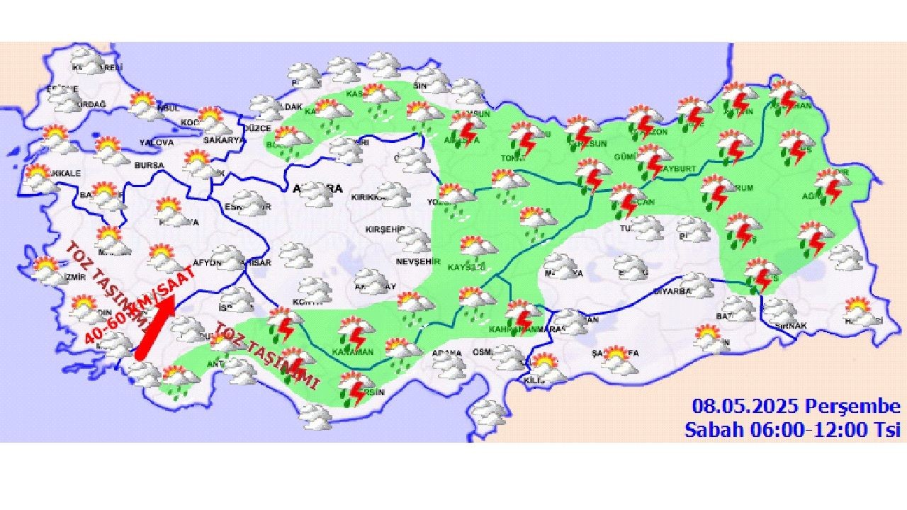 8 Mayıs 2025 Meteoroloji bir çok bölge için uyardı: Sağanak ve gök gürültülü yağış bekleniyor - Sayfa 1