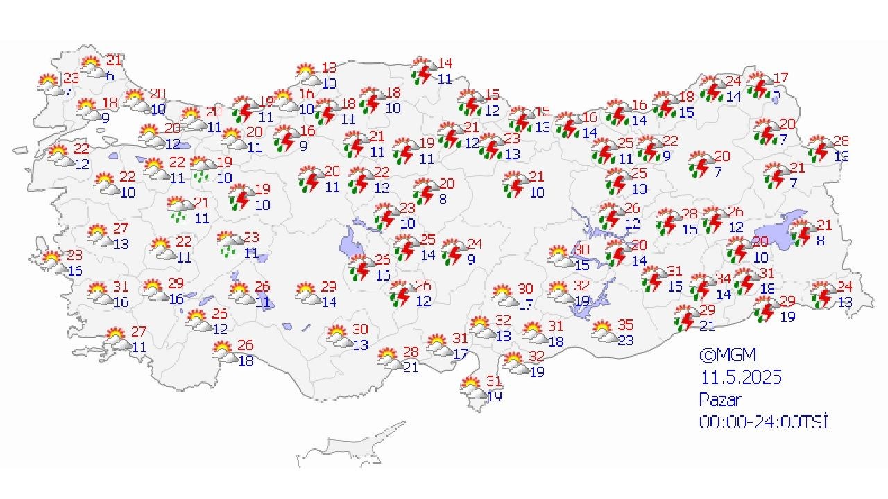 11 Mayıs 2025 Pazar Meteoroloji hava durumu tahminlerini paylaştı! Kuvvetli sağanak yağışa dikkat... - Sayfa 1
