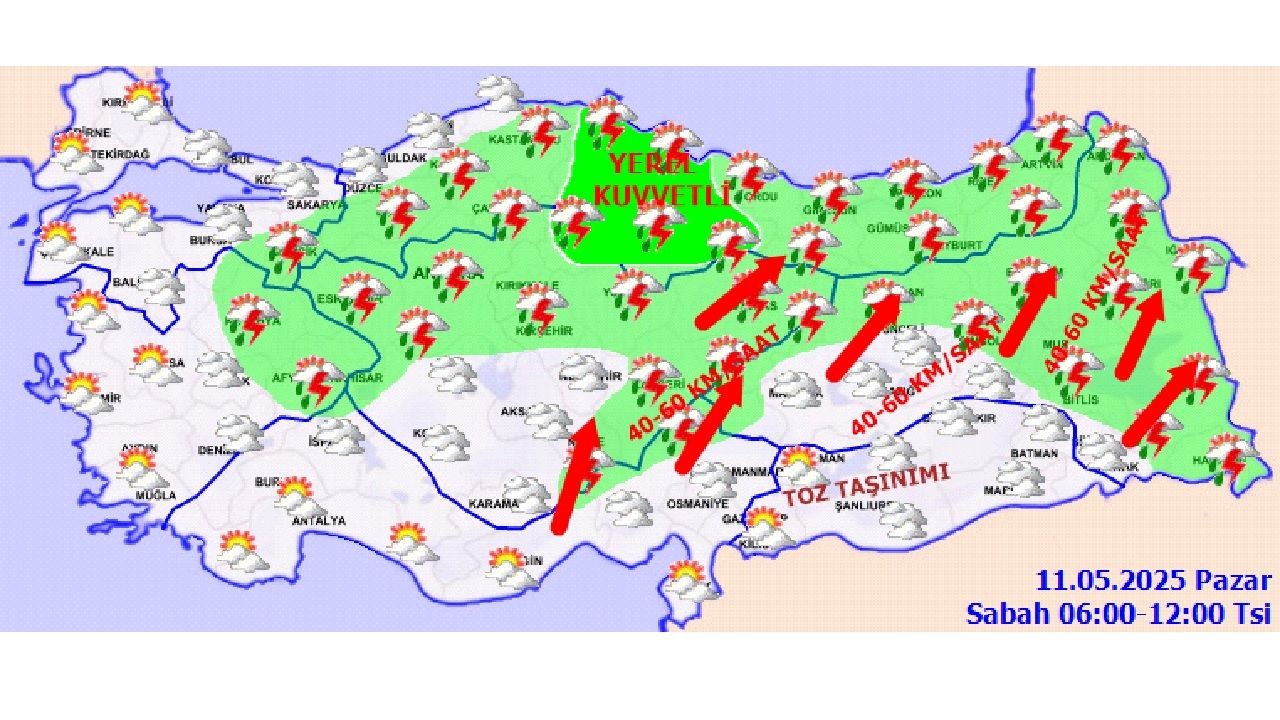 11 Mayıs 2025 Pazar Meteoroloji hava durumu tahminlerini paylaştı! Kuvvetli sağanak yağışa dikkat... - Sayfa 3