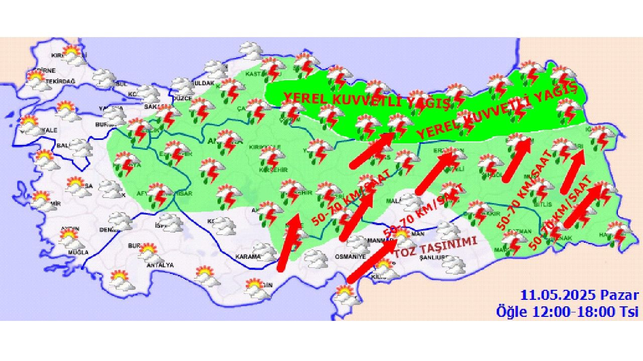 11 Mayıs 2025 Pazar Meteoroloji hava durumu tahminlerini paylaştı! Kuvvetli sağanak yağışa dikkat... - Sayfa 12