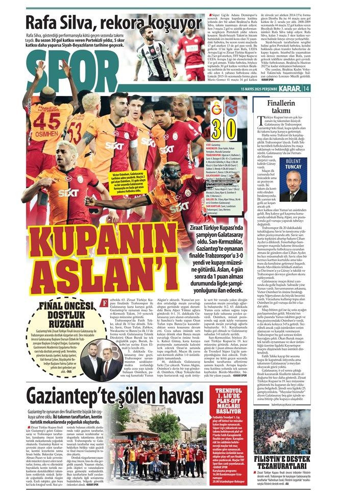"Şampiyon Los 'Gala'cticos" Galatasaray'ın görkemli Türkiye Kupası zaferi gazete manşetlerinde - Sayfa 9