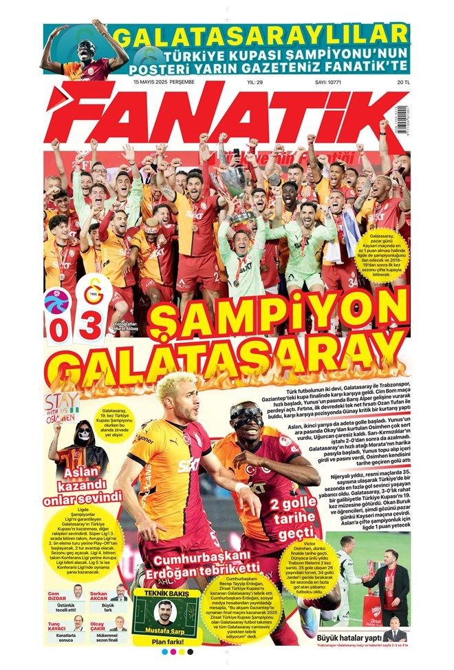"Şampiyon Los 'Gala'cticos" Galatasaray'ın görkemli Türkiye Kupası zaferi gazete manşetlerinde - Sayfa 2