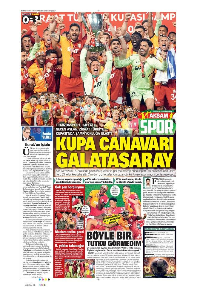 "Şampiyon Los 'Gala'cticos" Galatasaray'ın görkemli Türkiye Kupası zaferi gazete manşetlerinde - Sayfa 6