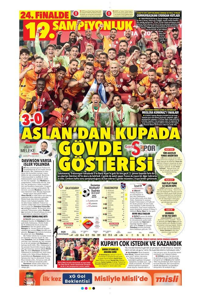 "Şampiyon Los 'Gala'cticos" Galatasaray'ın görkemli Türkiye Kupası zaferi gazete manşetlerinde - Sayfa 8