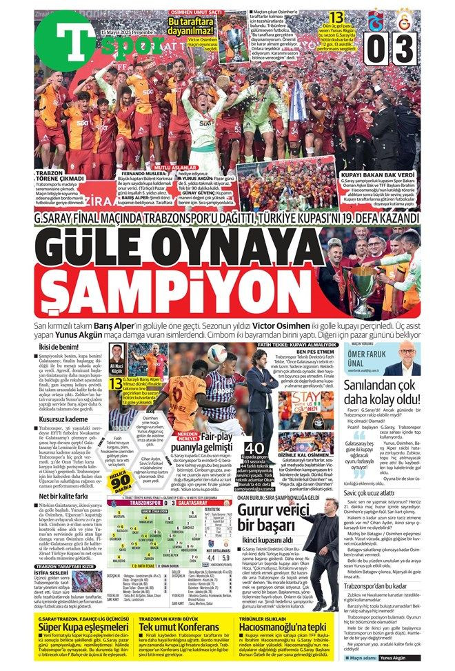 "Şampiyon Los 'Gala'cticos" Galatasaray'ın görkemli Türkiye Kupası zaferi gazete manşetlerinde - Sayfa 14