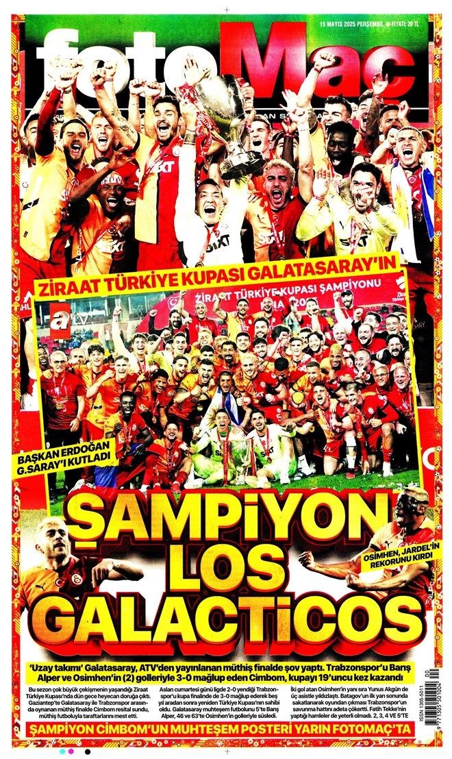 "Şampiyon Los 'Gala'cticos" Galatasaray'ın görkemli Türkiye Kupası zaferi gazete manşetlerinde - Sayfa 3