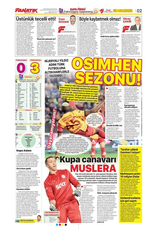 "Şampiyon Los 'Gala'cticos" Galatasaray'ın görkemli Türkiye Kupası zaferi gazete manşetlerinde - Sayfa 4
