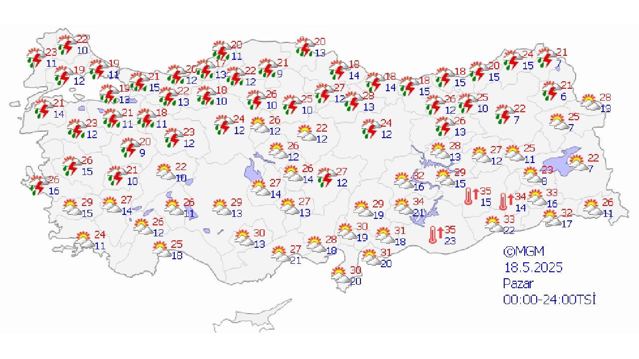 18 Mayıs 2025 Pazar hava durumu! Sağanak ve gök gürültülü sağanak yağış bekleniyor... - Sayfa 1