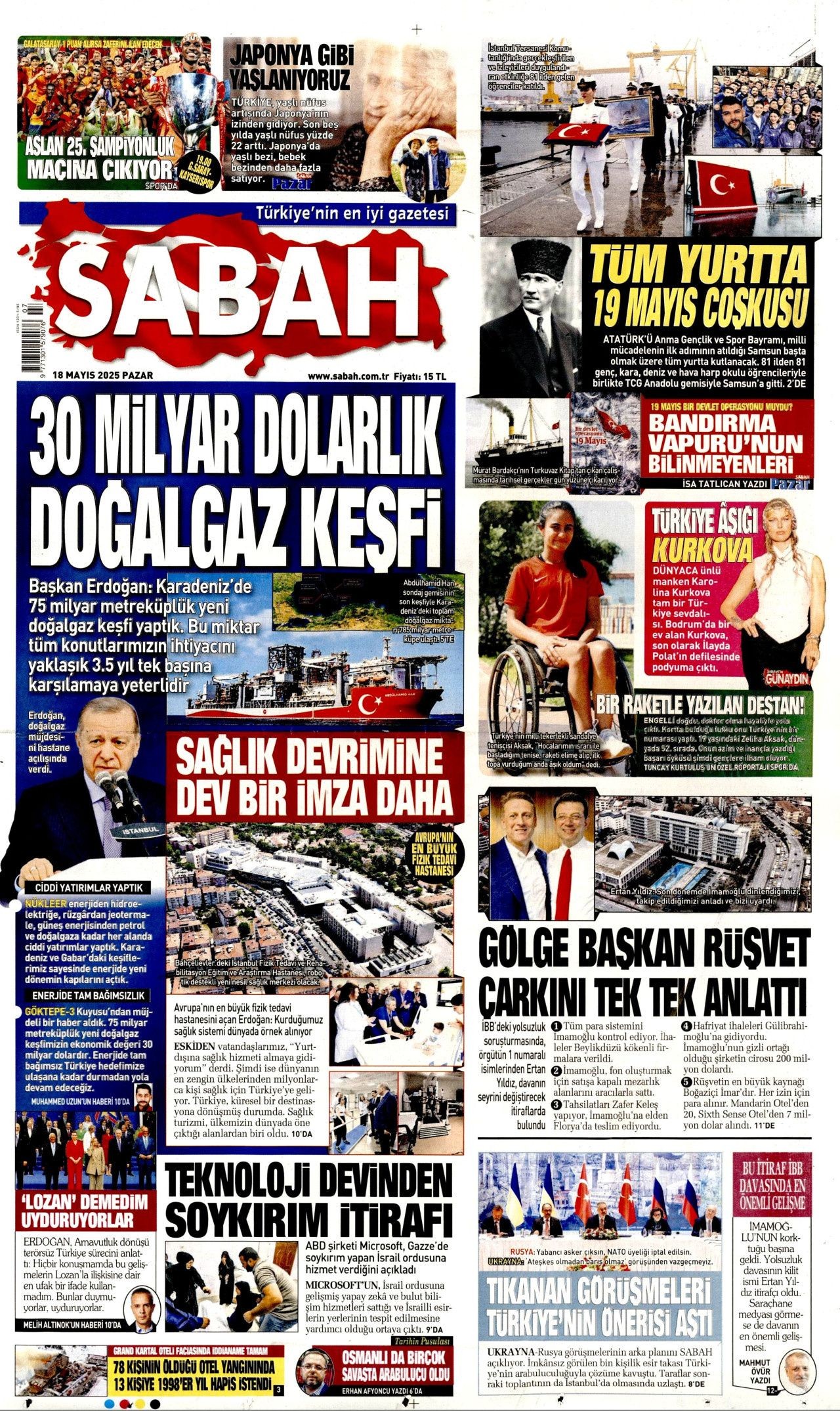 Cumhurbaşkanı Erdoğan'dan 30 milyar dolarlık doğalgaz müjdesi! 18 Mayıs Pazar gazete manşetleri... - Sayfa 4