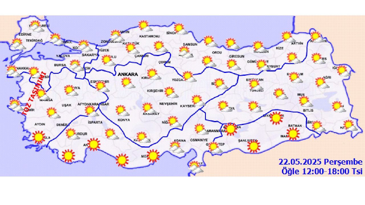 Meteoroloji hava durumu raporu 22 Mayıs 2025: Ülke genelinde yağış yok, kuzey kesimler parçalı bulutlu - Sayfa 13