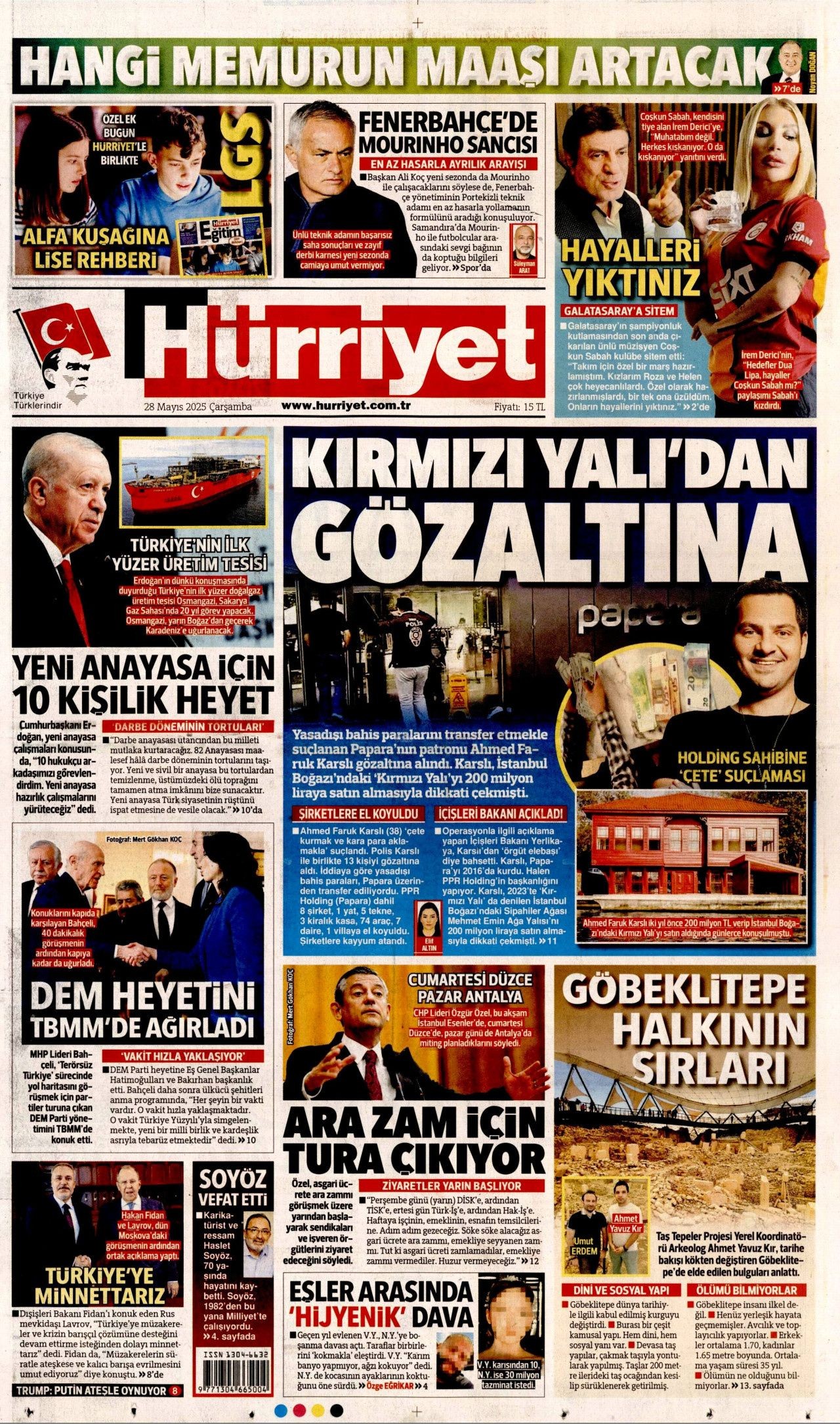Kırmızı Yalı'dan gözaltına... Papara sahibine çete suçlaması! Bugünün gazete manşetleri... - Sayfa 1