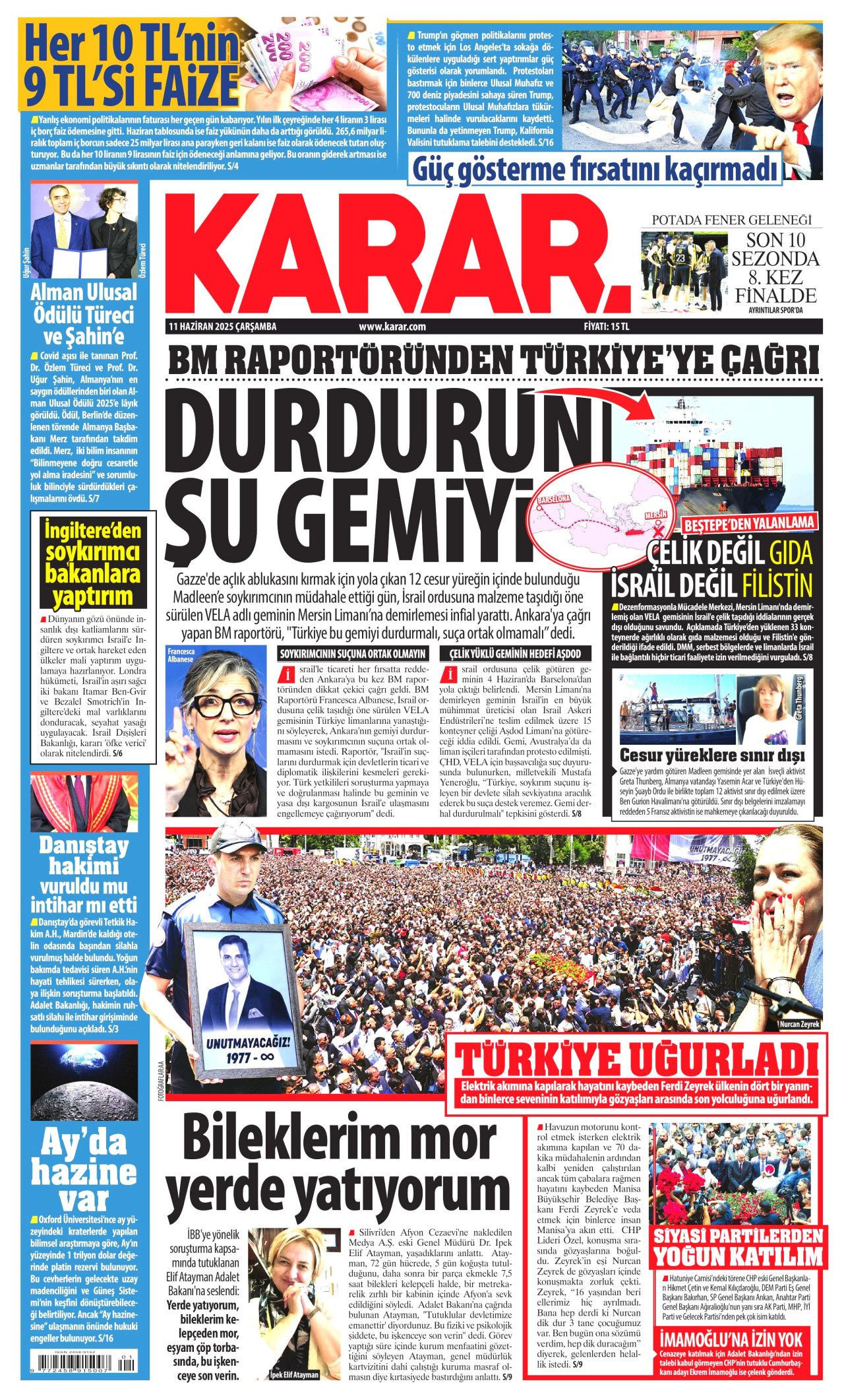 Siyaset üstü bir veda! Ferdi Zeyrek'in cenaze töreni manşetlerde... 11 Haziran Çarşamba gazete manşetleri - Sayfa 12