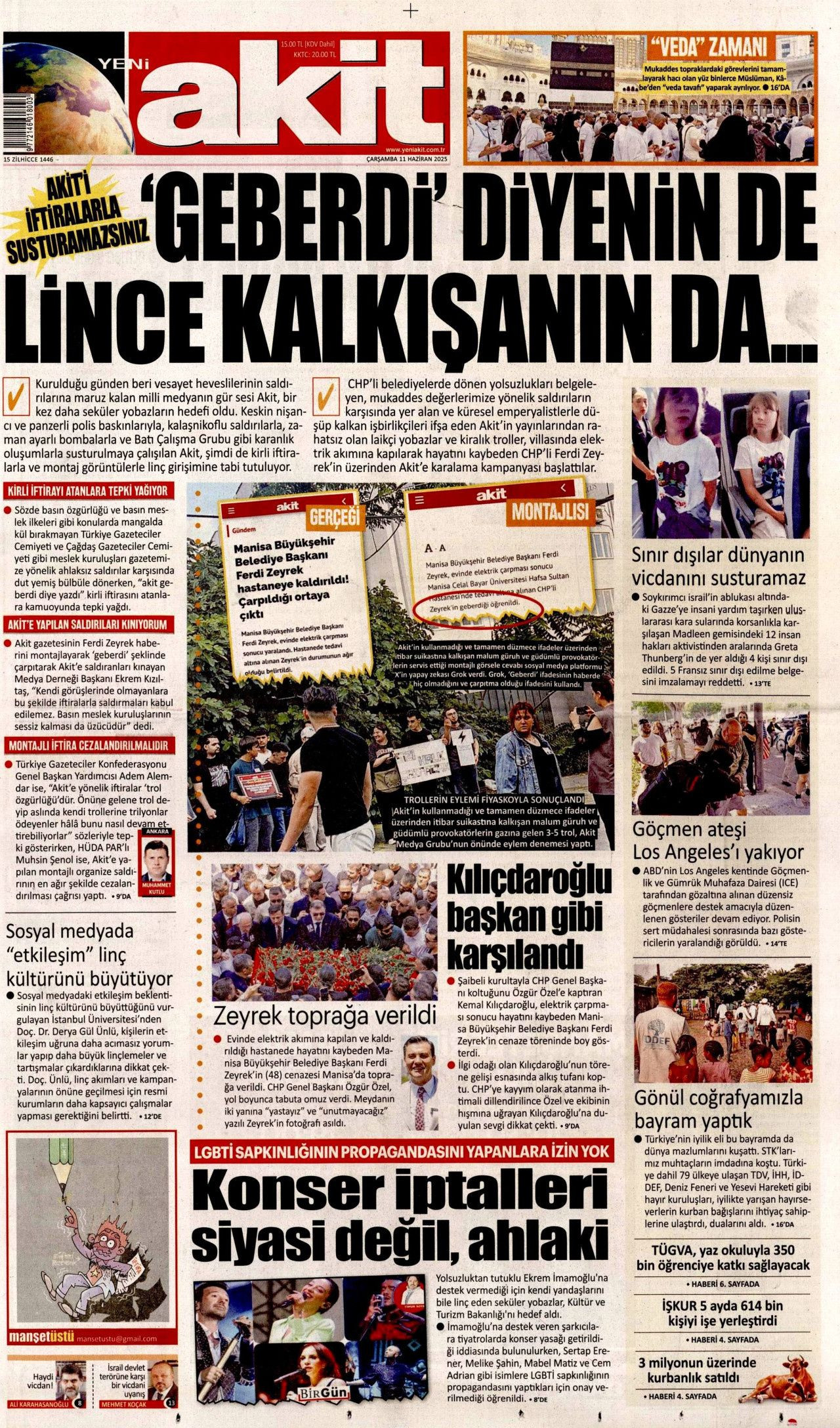 Siyaset üstü bir veda! Ferdi Zeyrek'in cenaze töreni manşetlerde... 11 Haziran Çarşamba gazete manşetleri - Sayfa 9