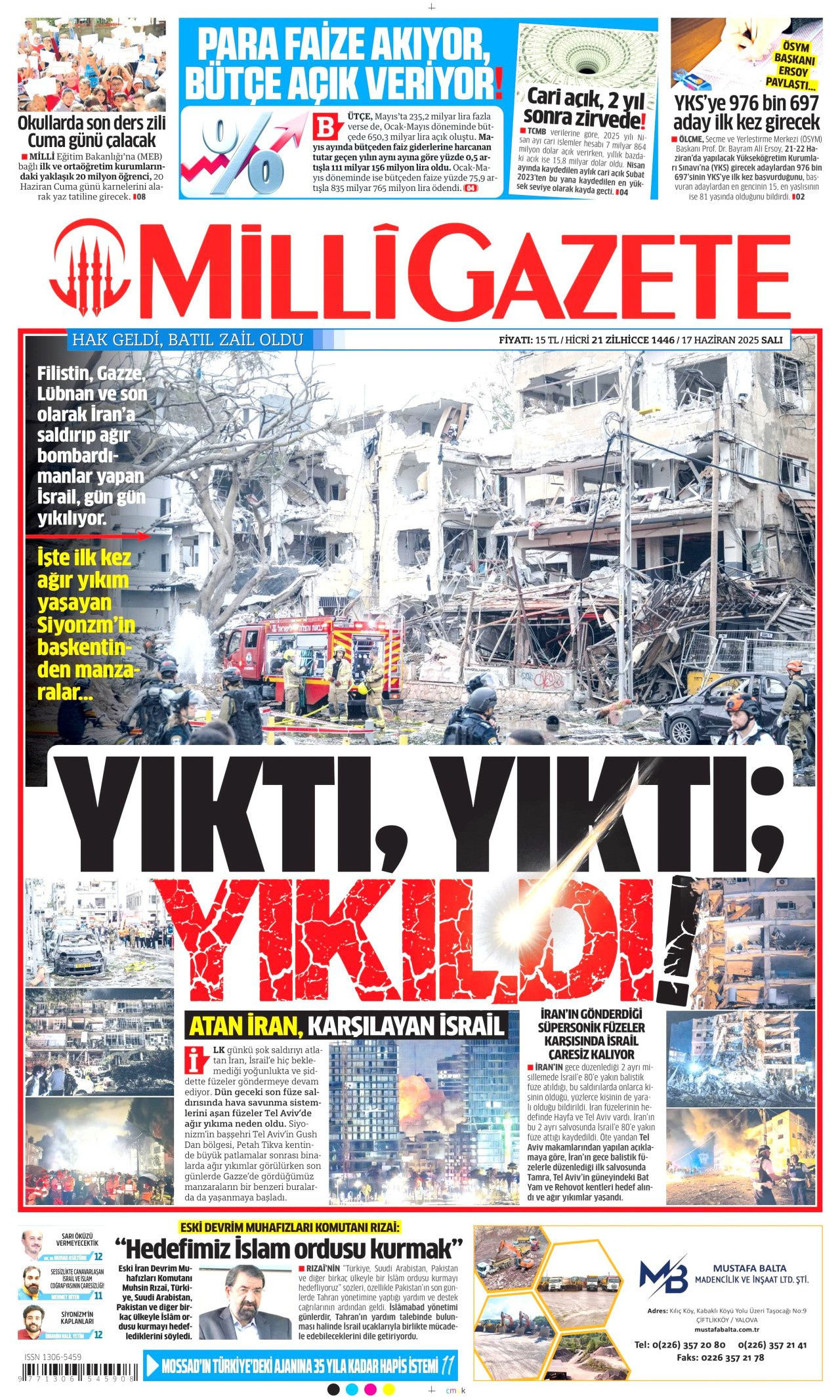 İsrail artık güvende değil! Nükleer kullanma ihtimali arttı...  17 Haziran Salı gazete manşetleri... - Sayfa 17